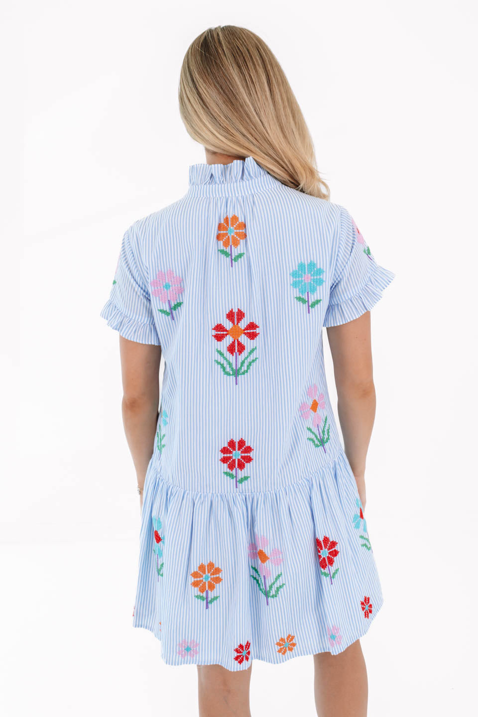 The Hunter Ruffle Button Up Dress - Blue Stripe - Image 5