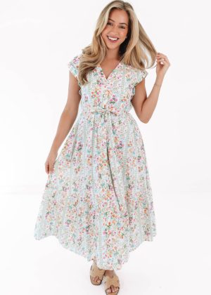 The Nora V-Neck Button Up Midi Dress - White