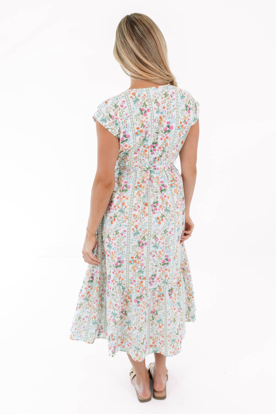 The Nora V-Neck Button Up Midi Dress - White - Image 5